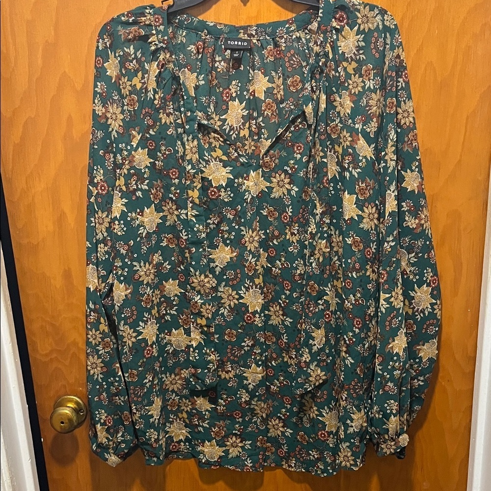 Torrid Green Floral Blouse